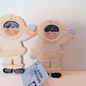 Alaska Porcelain Ornament Eskimo Set of 2 Winter Christmas Holiday